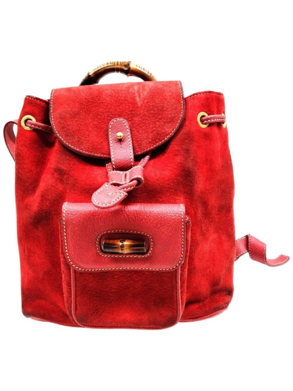 769281CR T4 Gucci Backpack Bag Bamboo Red Suede Leather